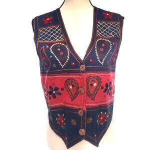 Vtg 90s New Directions Womens Vest Sz S Boho Festival Folk Western Embroidery